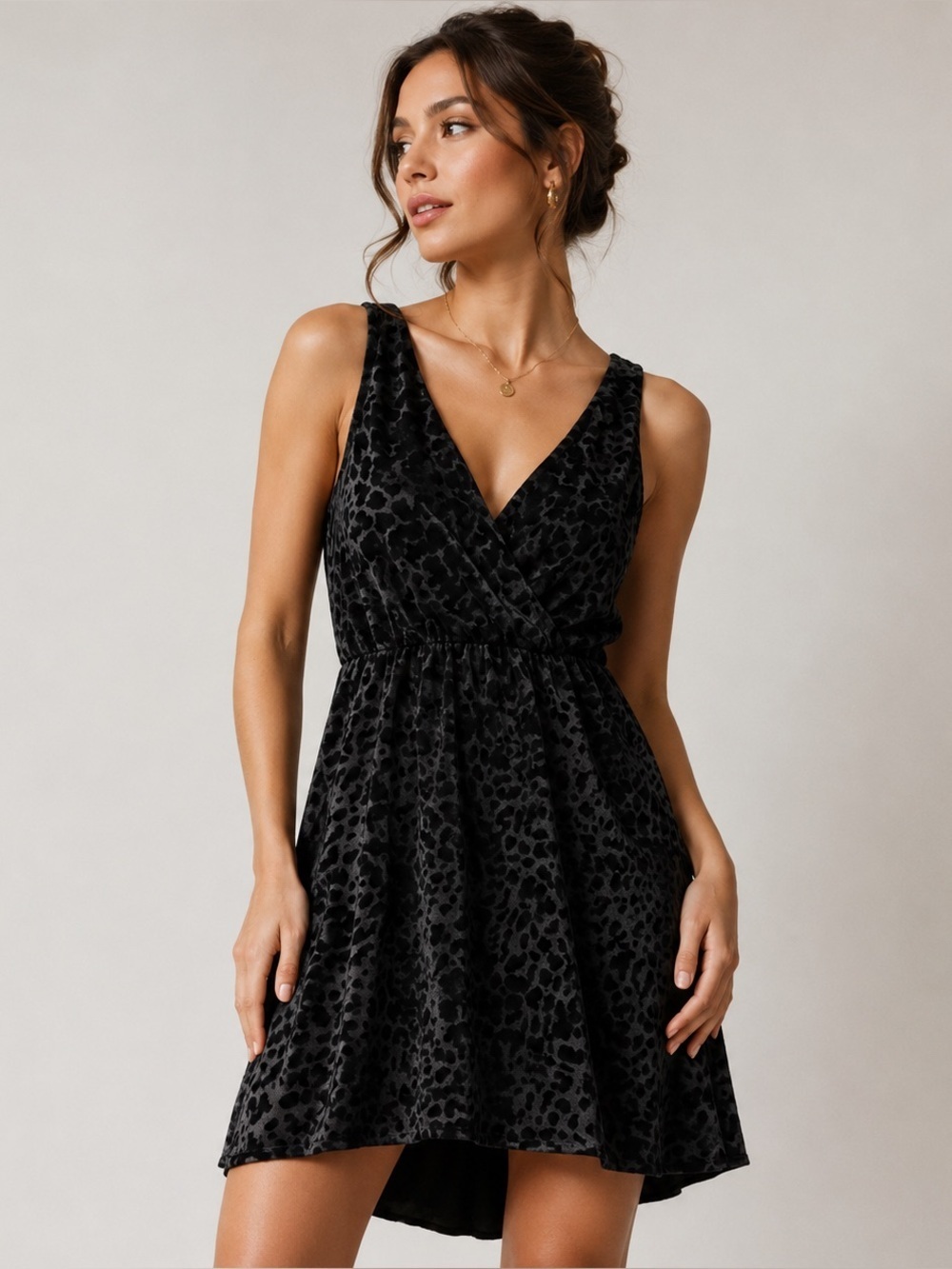H&M cheetah print sleeveless velvet detail dress 6